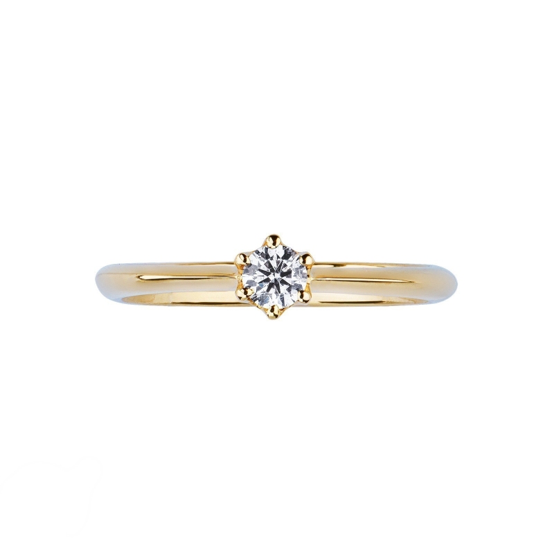 Yellow gold 18k 6 claw solitaire diamond 0,20 ct ring