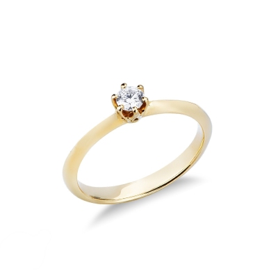 Yellow gold 18k 6 claw solitaire diamond 0,20 ct ring