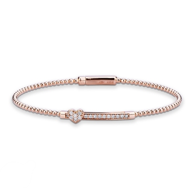 18k rose gold rigid spheres bracelet with bars and heart with diamonds
