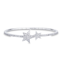 18k white gold semi-rigid bracelet with 2 stars in diamonds 