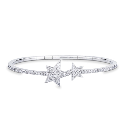 18k white gold semi-rigid bracelet with 2 stars in diamonds 