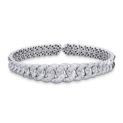 18k white gold groumette spring bracelet with 14 links in diamonds