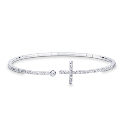 Bracciale flessibile in oro bianco 18k con Croce in diamanti
