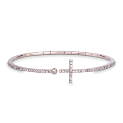 Bracciale flessibile in oro rosa 18k con Croce in diamanti