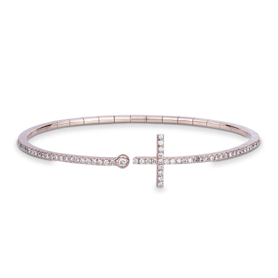 Bracciale flessibile in oro rosa 18k con Croce in diamanti