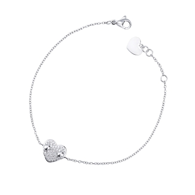 Bracciale in oro bianco 18k con cuore in pavè di diamanti