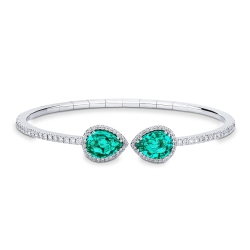 18k white gold semi-rigid bracelet with emeralds drop cut, 9x7 mm