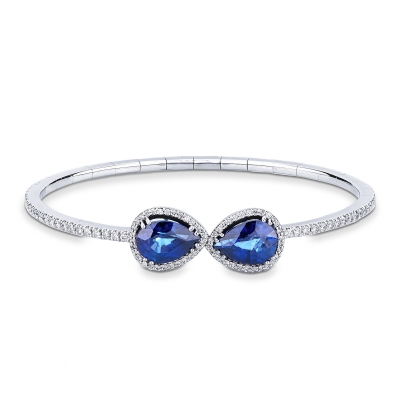 18k white gold spring bracelet with blue sapphires pear cut and diamonds 