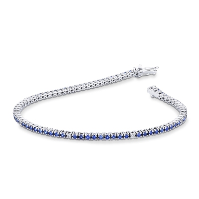 Bracciale Tennis in oro Bianco 18k con Zaffiri Blu e Diamanti, larghezza maglia 2,20 mm circa