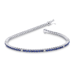 Wire style tennis bracelet with blue sapphires and diamonds