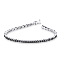 Wire style burnished tennis bracelet with black diamonds