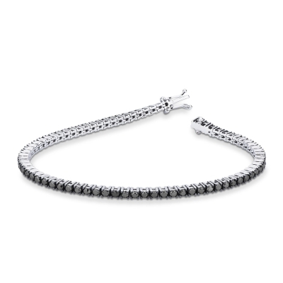 Wire style burnished tennis bracelet with black diamonds