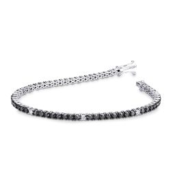 Wire tennis bracelet with black and white diamonds