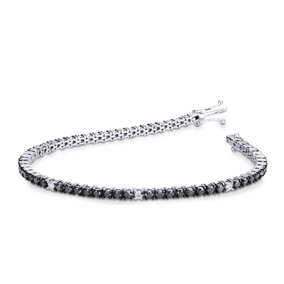 Wire tennis bracelet with black and white diamonds