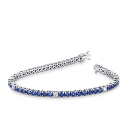 Bracciale tennis filo in oro bianco 18k con zaffiri blu e diamanti