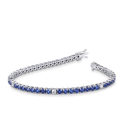 Bracciale tennis filo in oro bianco 18k con zaffiri blu e diamanti