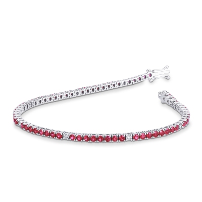 Wire style tennis bracelet with rubies and diamonds