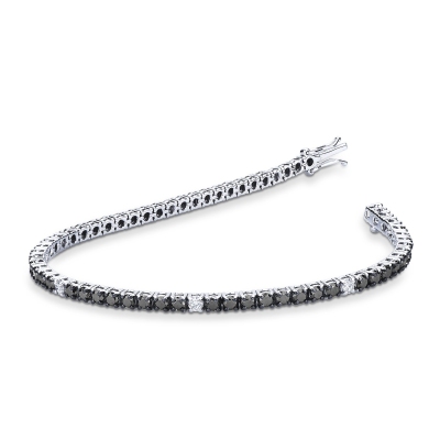 Tennis bracelet with black and white diamonds