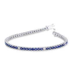 Wire style tennis bracelet with sapphires and diamonds