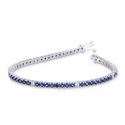 Wire style tennis bracelet with sapphires and diamonds