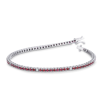 Tennis bracelet in white gold 18k with rubies and diamonds 