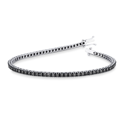Tennis bracelet in white gold 18k with burnished tips and black diamonds 