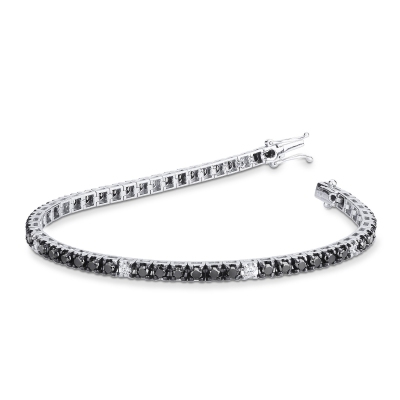 Pyramid top tennis bracelet with black and white round cut diamonds
