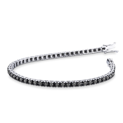 Pyramid tennis bracelet in white gold with black diamonds and burnished tips 