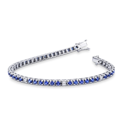 Wire blue sapphire and diamonds tennis bracelet