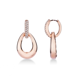Rose gold 18k drop hoop earrings with diamonds 