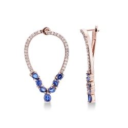 Rose gold 18k oval earrings with blue sapphires and diamonds 