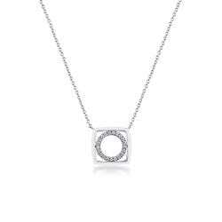 18k white gold necklace circle and square pendant with diamonds
