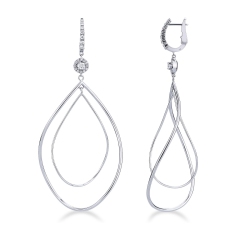 White gold 18k drop earrings with big oval pendant and diamonds 