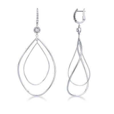 White gold 18k drop earrings with big oval pendant and diamonds 