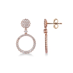 Rose gold 18k drop hoop earrings with diamonds 