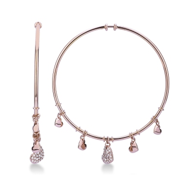 18k rose gold hoop earrings with heart pendants and diamonds 