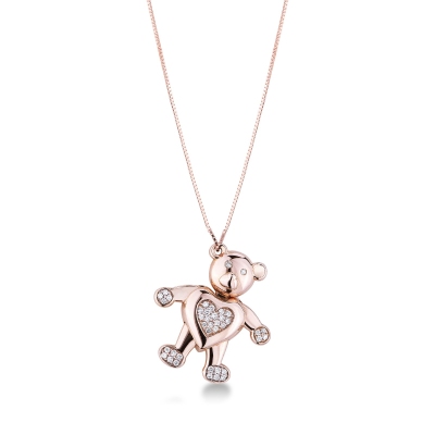 Cute bear pendant in 18k rose gold with diamonds
