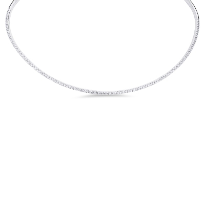 Spring choker necklace in white gold 18k with diamonds, diameter of about 12 cm