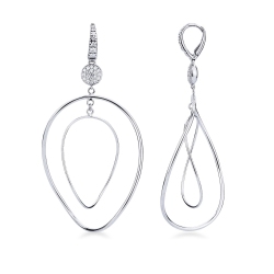 White gold 18k drop earrings with diamonds and big oval pendants 