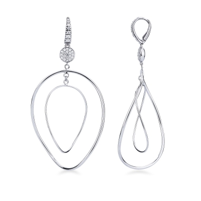 White gold 18k drop earrings with diamonds and big oval pendants 