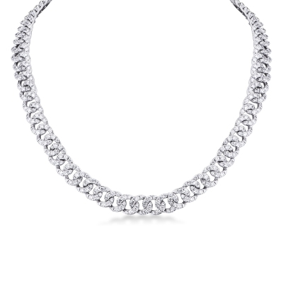 18k white gold groumette necklace with diamonds