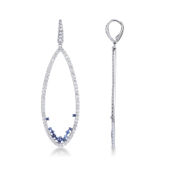 18k white gold oval earrings with diamonds and blue sapphires
