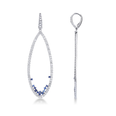 18k white gold oval earrings with diamonds and blue sapphires