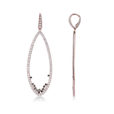 18k rose gold oval earrings with black and white diamonds 