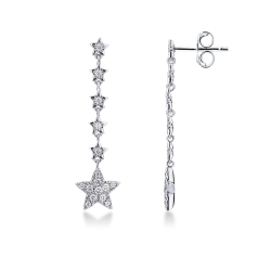 White gold 18k drop earrings with stars and diamonds 
