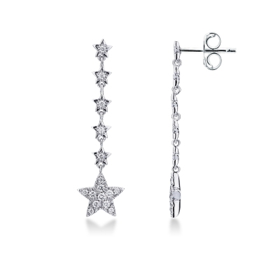 White gold 18k drop earrings with stars and diamonds 