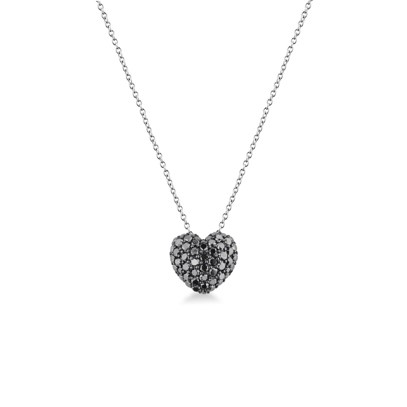 CARISSIMA Pendente In Oro Bianco 9ct Con Cuore Aperto – Diamante E Zirconi Neri E Bianchi, Collana Regolabile 41-46 Cm, Eleganza Italiana