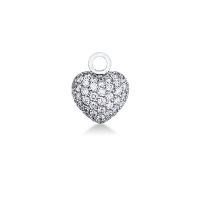 Charm pavè cuore bombato in oro bianco 18k con diamanti