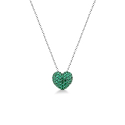 GIROCOLLO CON PAVE' CUORE BOMBATO MM11.5X12.5 IN SMERALDI, CATENA ROLÒ