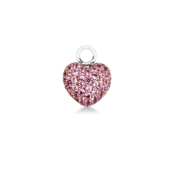 Charm cuore bombato in oro bianco 18k con pavè zaffiri rosa